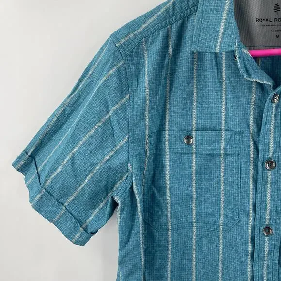 ROYAL ROBBINS Shirt Size Medium Button Down NWT Vista Travel Vacation S/S Blue - Picture 7 of 15